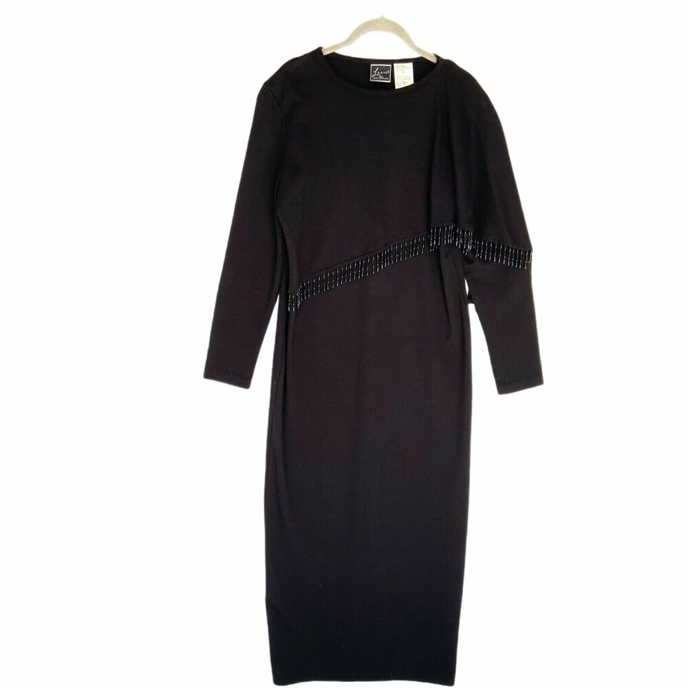 Lennie For Nina Leonard Vtg Black Knit Dress sz M